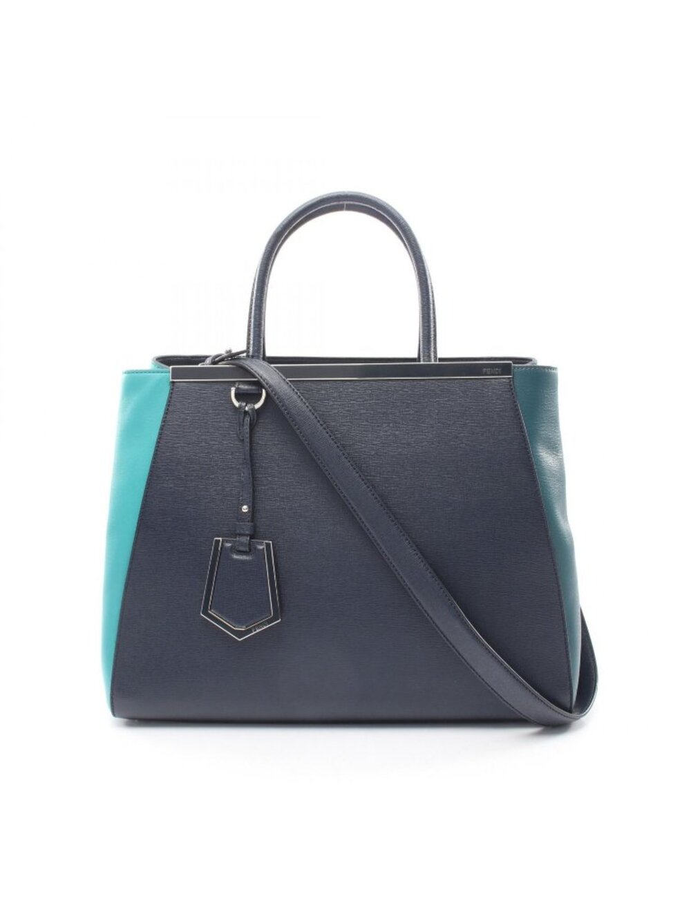 Fendi Handbag 2-Way Navy Green Leather Shoulder